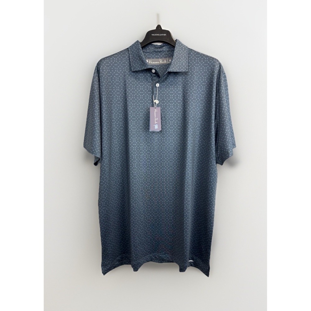 NEW Hammer Back Golf Polo Shirt Mens XL Blue Geometric Print Performance Stretch